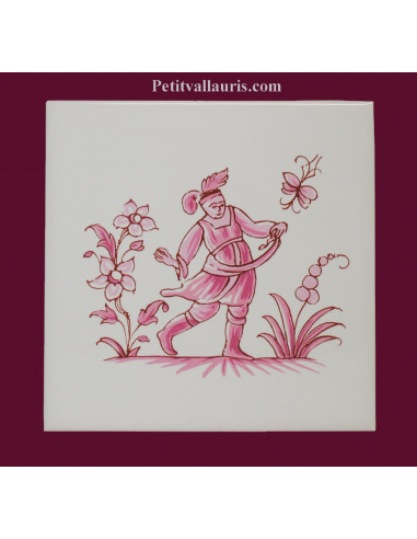 Motif sur carreau décor le semeur (1984) Tradition Vieux Moustiers rose