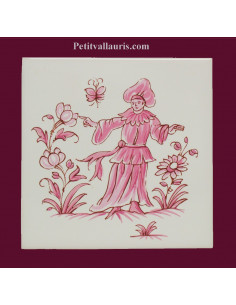 Motif sur carreau décor le poete (1985) Tradition Vieux Moustiers rose