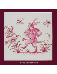 Motif sur carreau décor le guerrier (1986) Tradition Vieux Moustiers rose