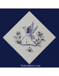 Carreau décor oiseau Tradition Vieux Moustiers bleu ref 5204 