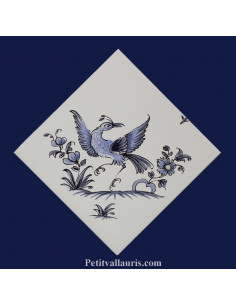 Carreau décor oiseau Tradition Vieux Moustiers bleu ref 5197