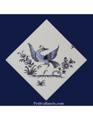 Carreau décor oiseau Tradition Vieux Moustiers bleu ref 5197