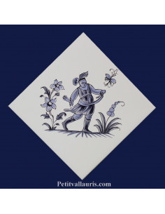 Carreau décor grotesqueTradition Vieux Moustiers bleu ref 5200 