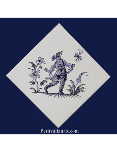 Carreau décor grotesqueTradition Vieux Moustiers bleu ref 5200 