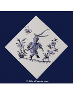 Carreau décor grotesque Tradition Vieux Moustiers bleu ref 5195
