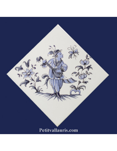 Carreau décor grotesque Tradition Vieux Moustiers bleu ref 5196