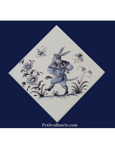 Carreau décor grotesque Tradition Vieux Moustiers bleu ref 5198