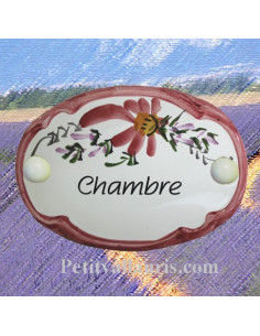 Plaque de porte Ovale fleur rose "Chambre"