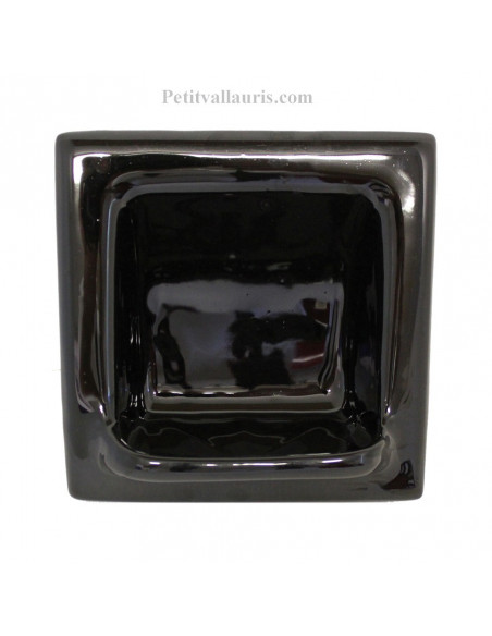 Porte savon en faience modèle carré à encastrer uni noir brillant
