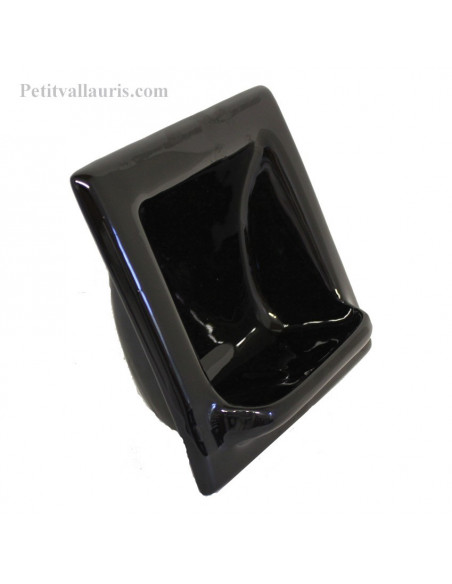 Porte savon en faience modèle carré à encastrer uni noir brillant