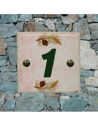 Numéro de rue ou de maison décor pomme de pin pose horizontale