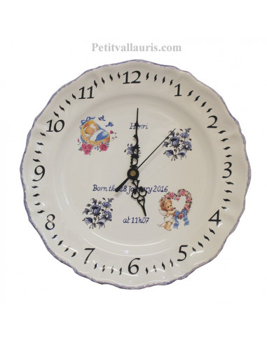 Assiette - Horloge Louis XV souvenir de naissance Fille