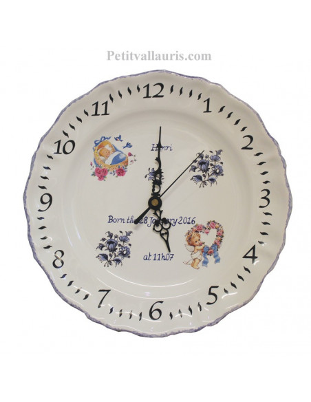 Assiette - Horloge Louis XV souvenir de naissance Fille