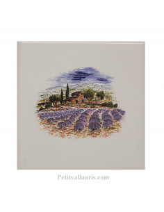 Carreau décor Provence Champs de lavande 15 x 15 cm