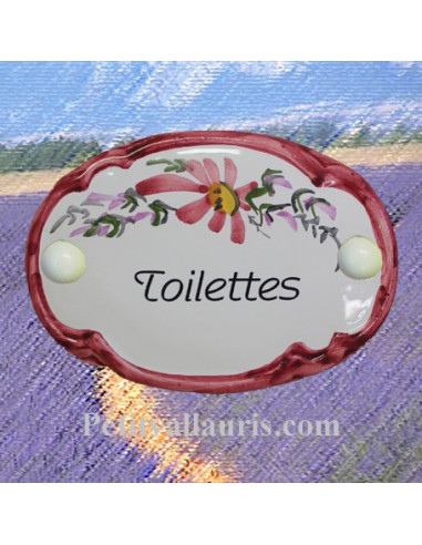 Plaque de porte Ovale fleur rose "Toilettes"