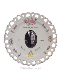 Assiette de Mariage modèle Tournesol avec photo décor tradition vieux moustiers rose