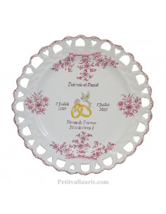 Assiette de Mariage modèle Tournesol rose inscription personnalisée rose