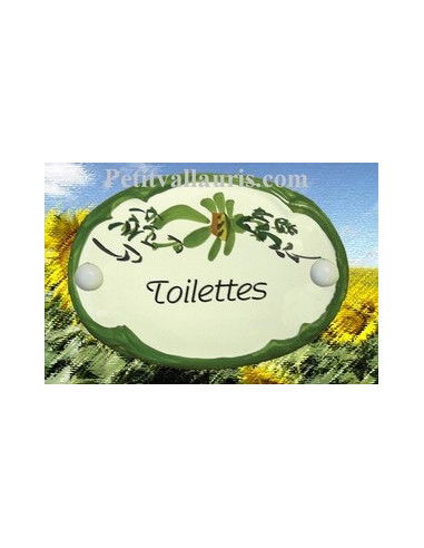 Plaque de porte Ovale fleur verte "Toilettes"