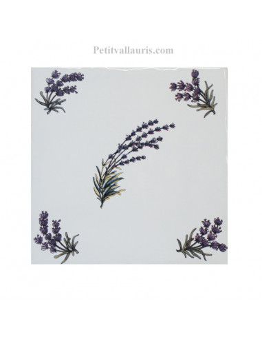 Carreau 15 x 15 cm décor bouquet de lavande + brins d'olives