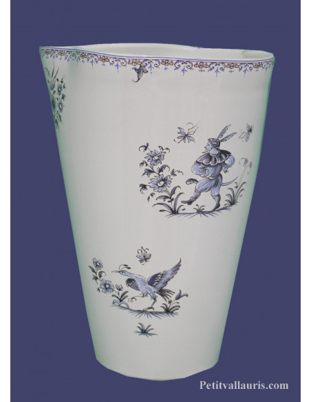 Vase Glaïeul en faïence décor Tradition Vieux Moustiers bleu H25 cm