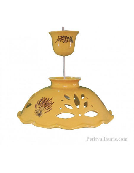 Suspension en céramique ajourée fond jaune décor Lavande D33