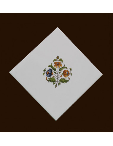 Carreau fleur médium polychrome décor Tradition Vieux Moustiers pose horizontale