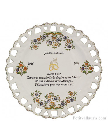 Assiette de Mariage modèle Tournesol inscription présentée avec citation noces d'or (modifiable)