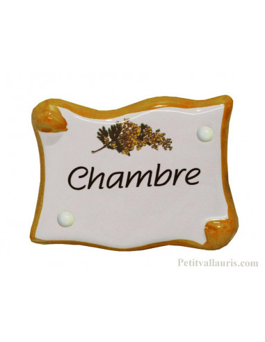 Plaque de porte parchemin inscription Chambre décor mimosas