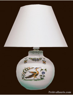 Lampe en faïence modèle ronde décor reproduction Vieux Moustiers