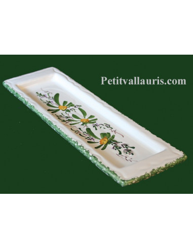 Repose-porte cuillère en faïence blanche motif artisanal décor fleurs vertes