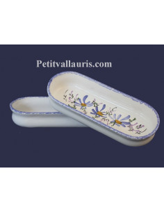 Porte crayon et maquillage modèle ovale décor artisanal fleurs bleues