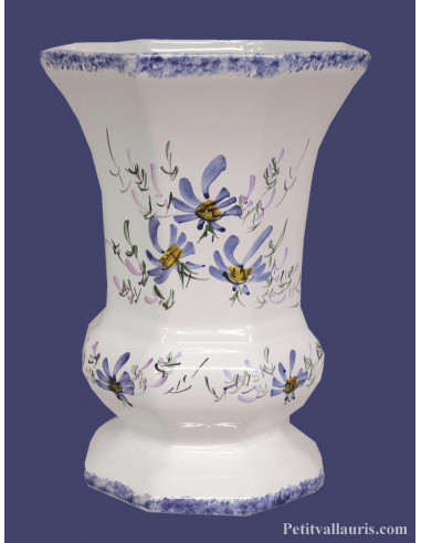Vase modèle Medicis en faïence décor Fleuri bleu Taille 3 