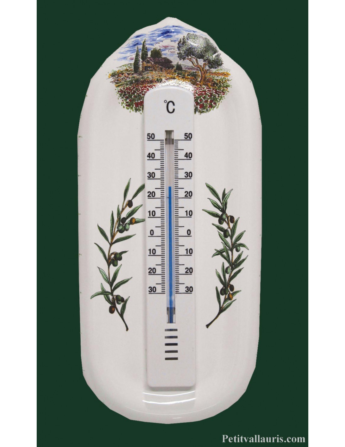 Support Thermomètre mural en céramique décor Oliviers et Olives de Provence