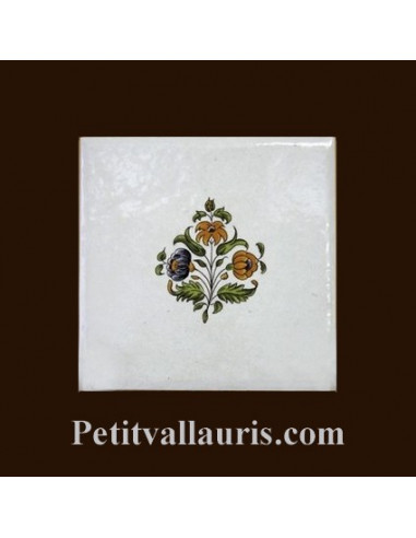 Carreau fleur médium polychrome décor inspiration Tradition Vieux Moustiers pose horizontale