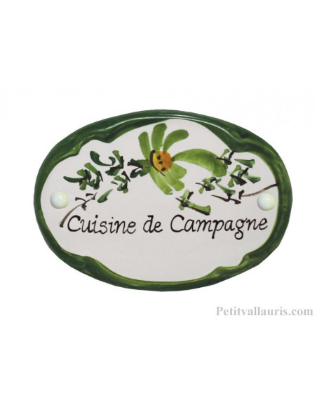 Plaque ovale de porte inscription personnalisée décor fleur verte