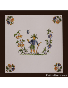 Décoration sur carreau blanc reproduction Vieux Moustiers motif 2212