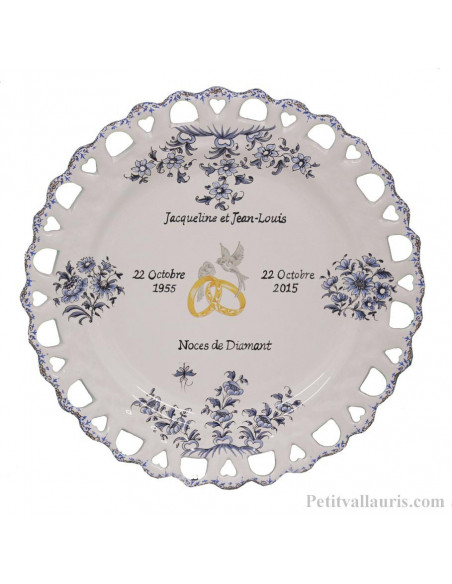 Assiette de Mariage modèle Tournesol bleu inscription personnalisée noire