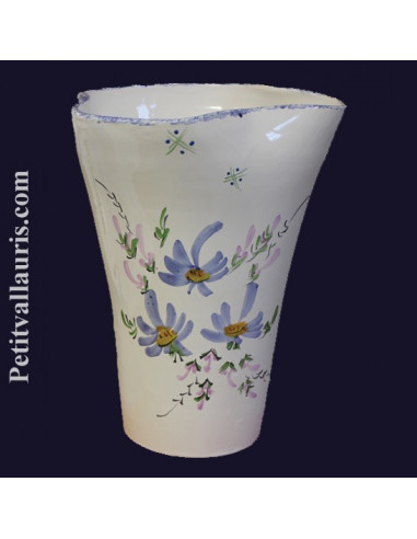 Vase modèle Glaïeul en faïence décor Fleuri bleu 25 cm