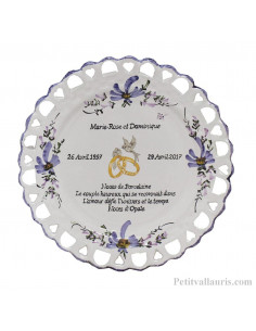 Assiette souvenir de Mariage modèle Tournesol personnalisation noces de porcelaine