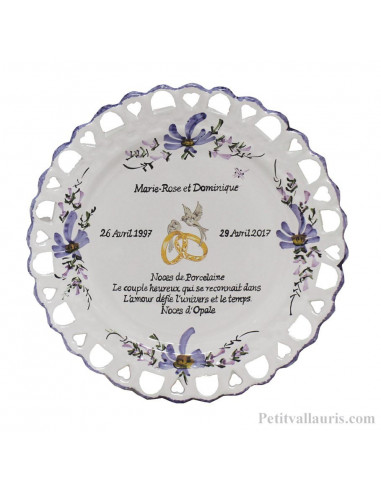 Assiette souvenir de Mariage modèle Tournesol personnalisation noces de porcelaine