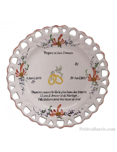 Assiette de Mariage modèle Tournesol décor fleurs saumons avec marquage personnalisé