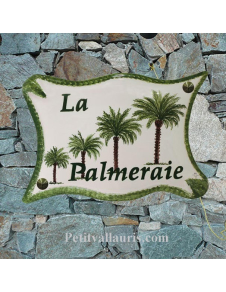 Plaque de maison en céramique décor personnalisé Les Palmiers