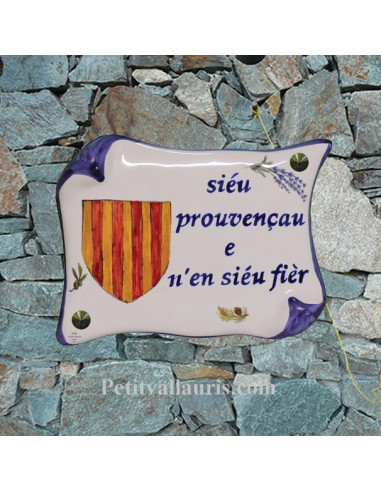 Plaque de Maison parchemin en céramique motif blason provençal et marquage personnalisé