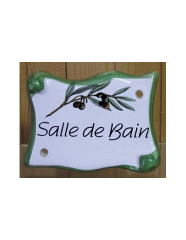 Plaque de porte parchemin Salle de bain décor brin d'oliviers
