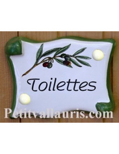 Plaque de porte parchemin Toilettes décor brin d'oliviers