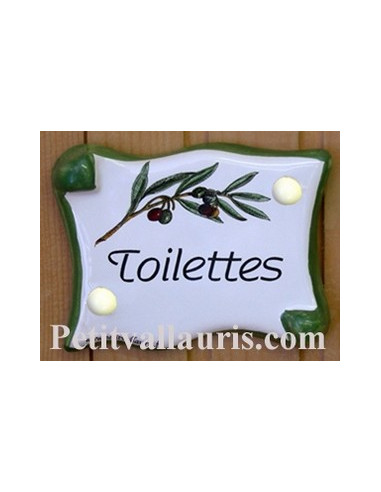 Plaque de porte parchemin Toilettes décor brin d'oliviers