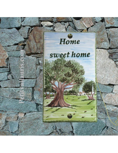 Plaque de maison motif artisanal personnalisé paysage champs oliviers pose verticale