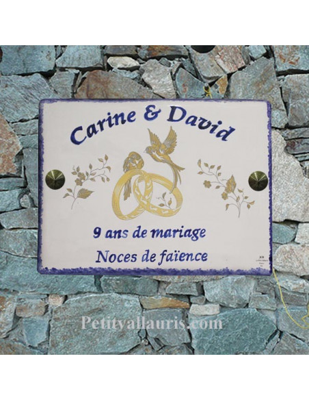 plaque pour souvenir de mariage avec inscription personnalisée bleue
