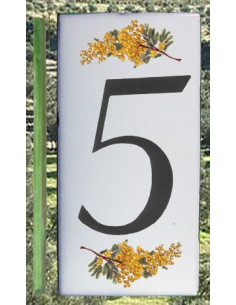 Numero de rue chiffre 5 décor brins de mimosas
