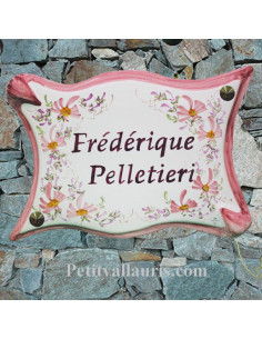 Plaque pour propriété parchemin en céramique fleurs roses